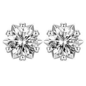 Round Brilliant Solitaire 925 Sterling Silver White Gold Circle Stud Earrings